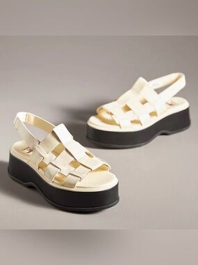 Sorel Fisherman Slip On Leather Platform Women's Sandals Beige US9.5 EU40.5